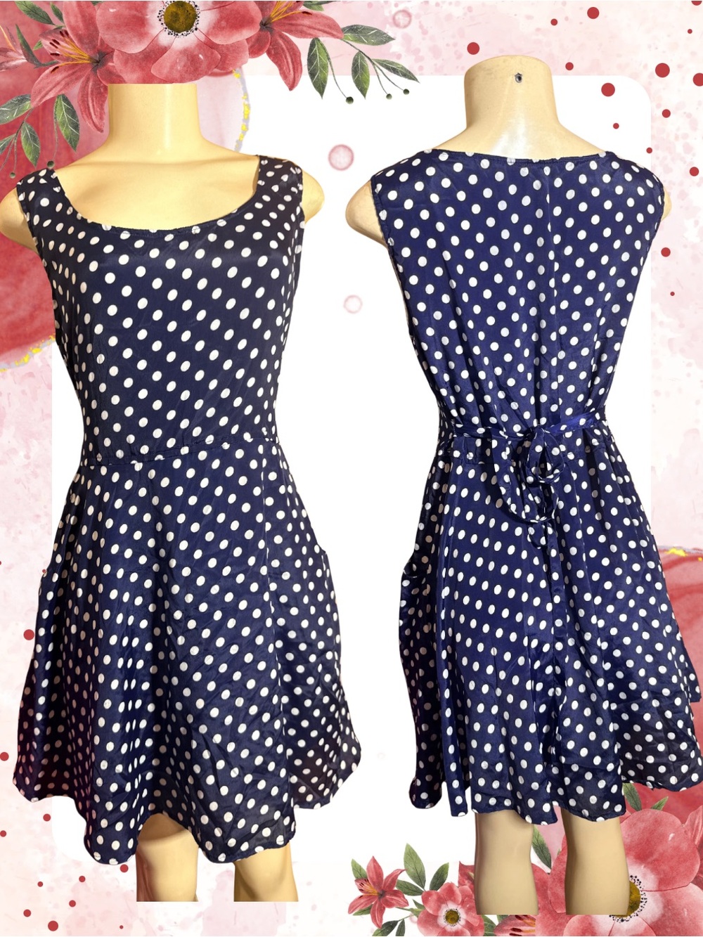 Boho chic Navy Polka Dot Sleeveless Fit & Flare Dress